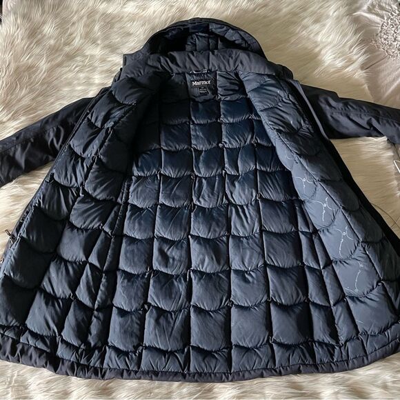 Marmot Chelsea 650 Fill Down Long Jacket in Black - Picture 7 of 11